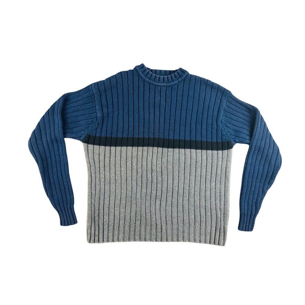 Vintage GAP Sweater Men S Blue Gray Striped Colorblock 90s 100% Cotton Sleeves
